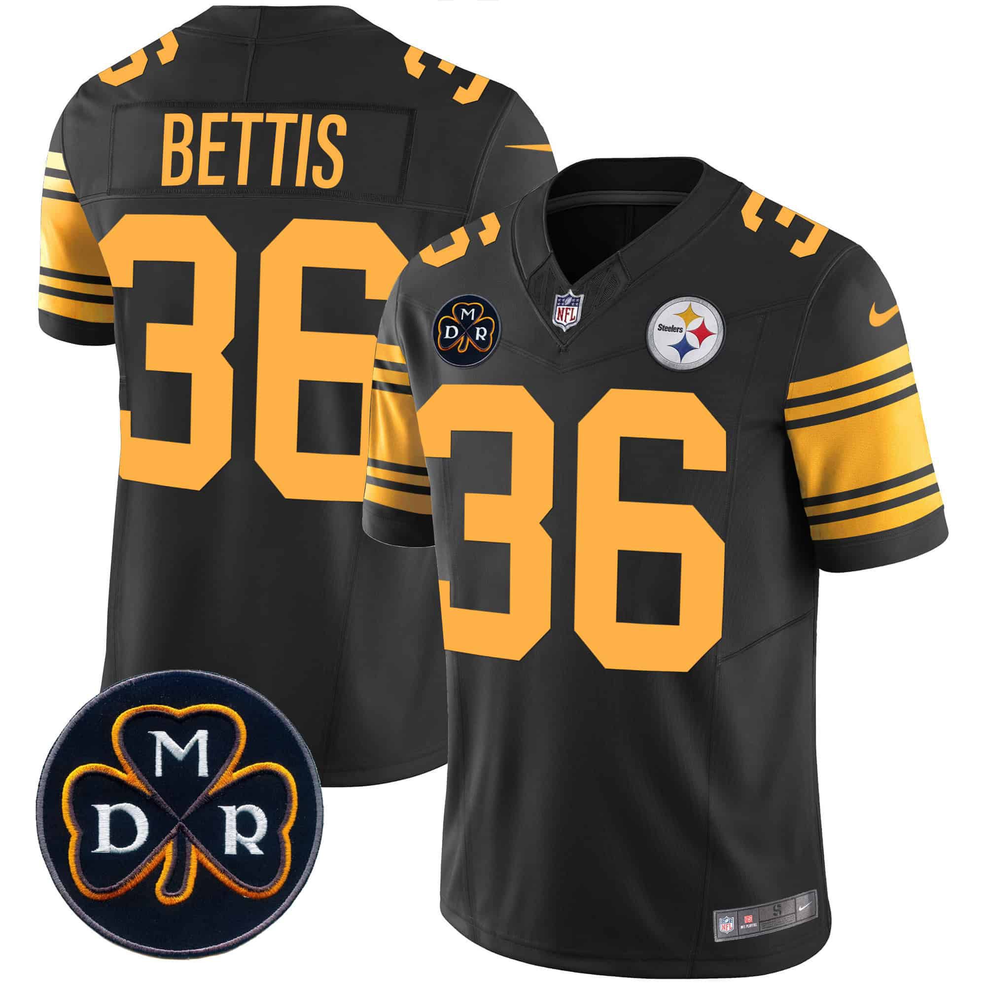 Men Pittsburgh Steelers 36 Bettis Black 2024 Nike DMR Patch Vapor Limited NFL Jersey style 2